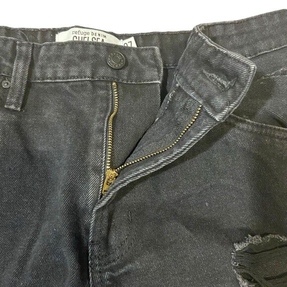 Refuge Distressed Shorts Raw Hem Black Jean Denim Short Chelsea Size 7 Rock Punk - Picture 5 of 16